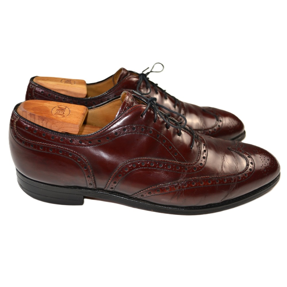 Johnston & Murphy Aristocraft Mens 11 Burgundy Leather Wingtip Oxford USA Made - Picture 3 of 8